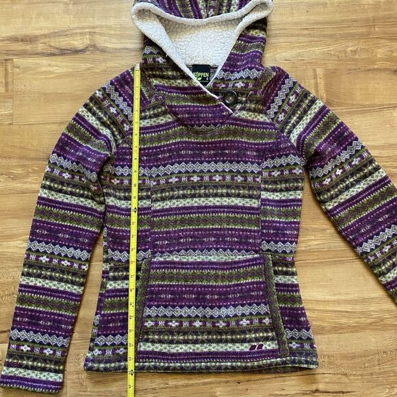 KOPPEN S Purple Nordic Fair Isle Sherpa Hooded Knit Sweater Pullover Ski Winter - Picture 15 of 16